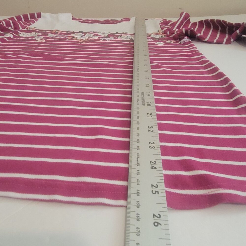 Blair Womens Small Striped Floral Tunic Top 3/4 Sleeves Burgundy & White Cotton - Picture 12 of 13